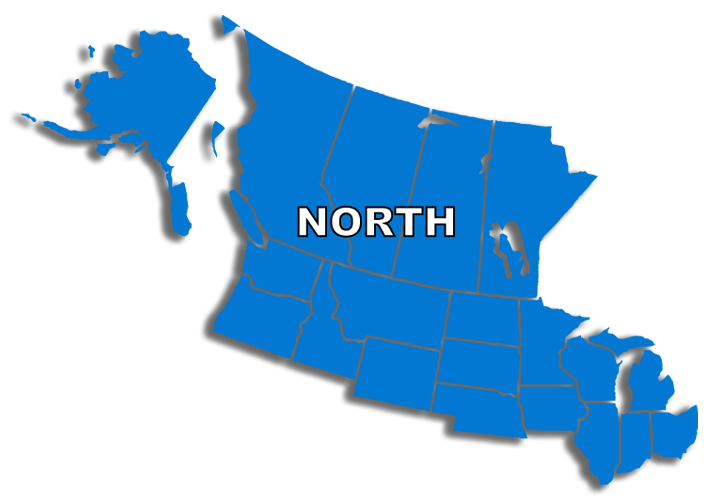 Northern Map of the US and Canada with Shadow