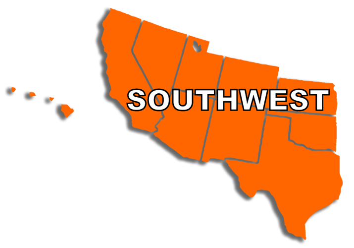 Southwestern Map of the US with Shadow